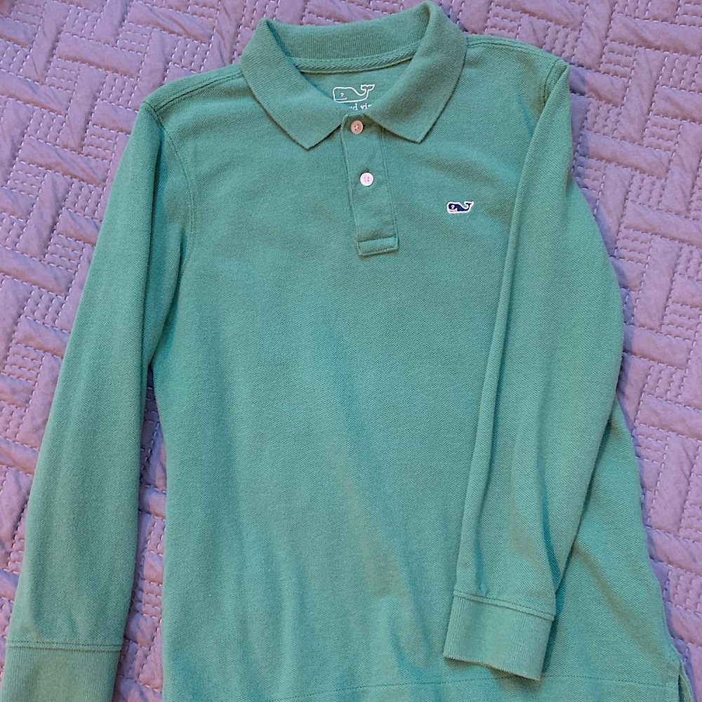 Green Boys’ Vineyard Vines Pique Long Sleeve Polo